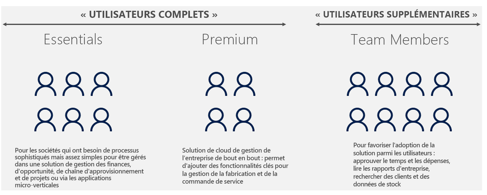 Image montrant les différents types d’utilisateurs complets et supplémentaires.