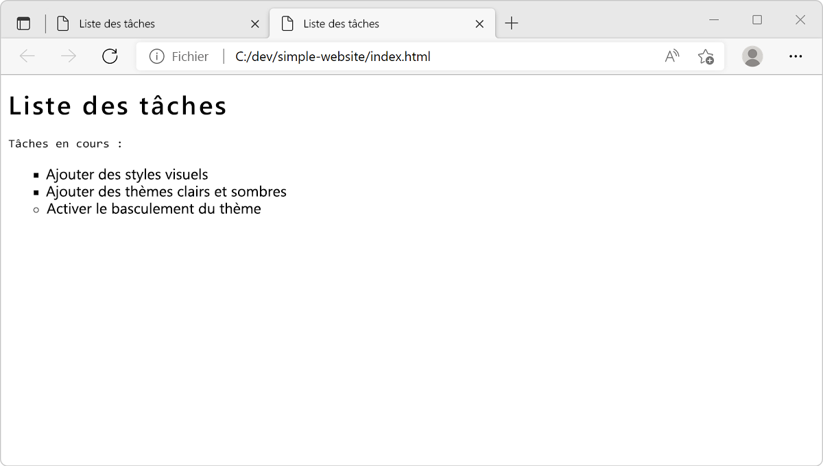 Capture d’écran du site web avec les styles de police appliqués.