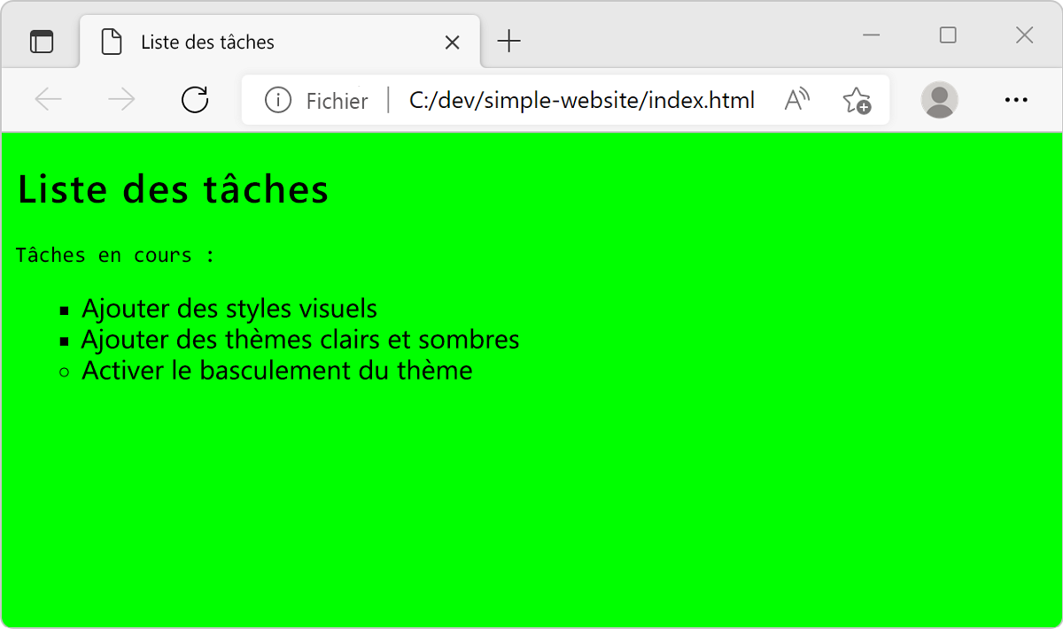 Capture d’écran du site web avec son thème clair appliqué.