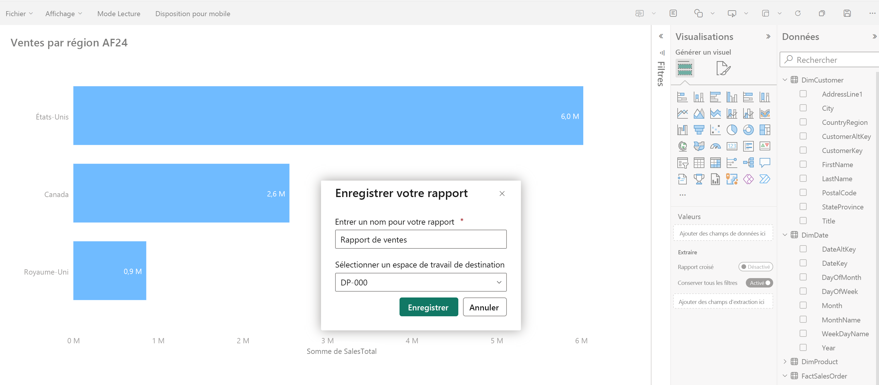 Capture d’écran d’un rapport Power BI.
