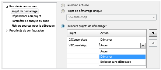 Modification du type de démarrage d’un projet