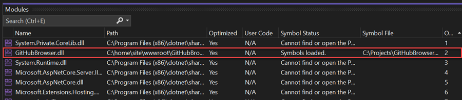 Capture d’écran de la fenêtre fichiers de symboles.