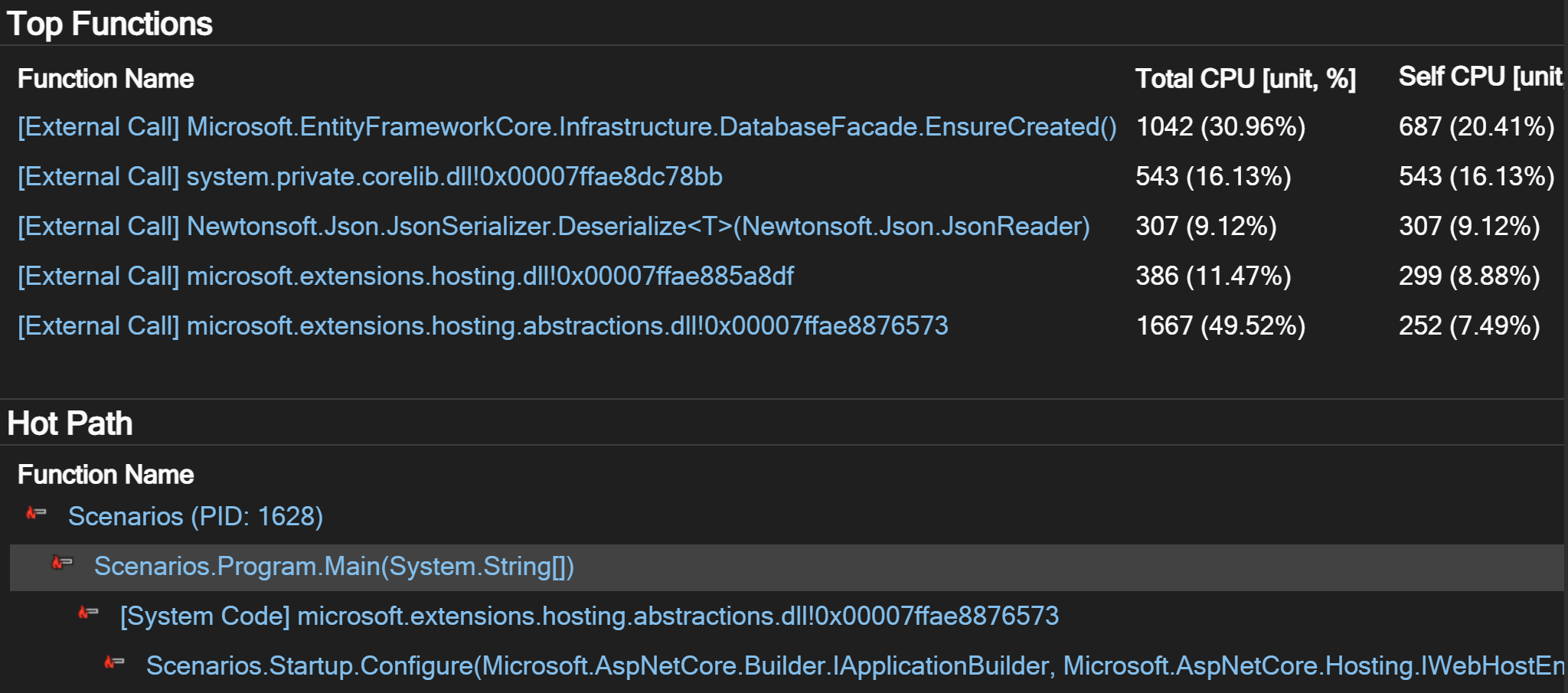 Chemin chaud sélectionné Capture d’écran montrant le chemin chaud sélectionné.