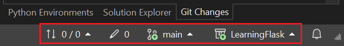 Capture d’écran montrant les contrôles Git en bas à droite dans la fenêtre principale de Visual Studio.