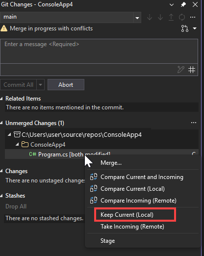 Capture d’écran montrant l’option Conserver le menu Actuel.