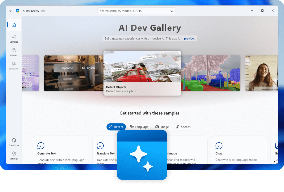 Capture d’écran de l’application AI Dev Gallery