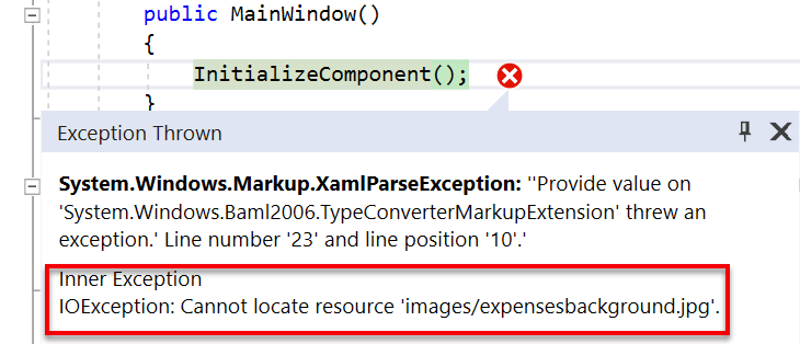 Exception affichée dans Visual Studio