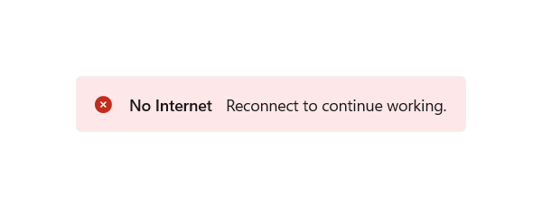 Un exemple d'InfoBar en état d'erreur, sans bouton de fermeture