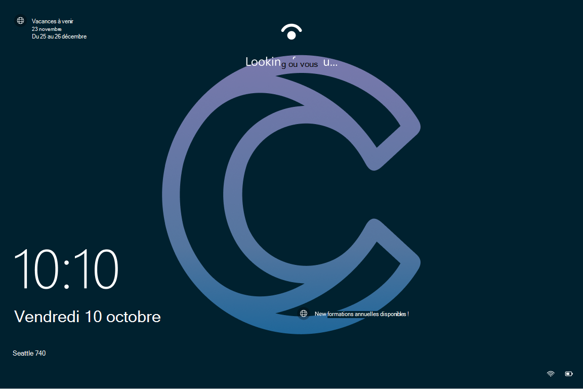 Capture d’écran de l’écran de verrouillage Windows 10 avec Windows activé sur un papier peint organization.