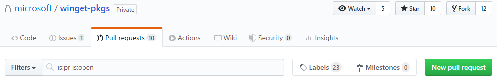 Capture d’écran de l’onglet des pull requests