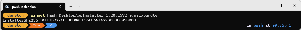 winget hash, commande