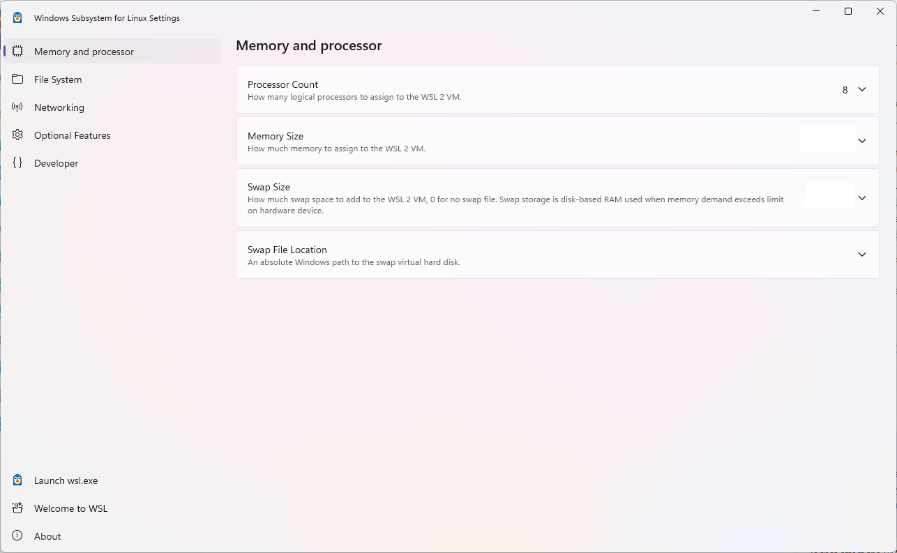 Sous-système Windows pour les paramètres Linux