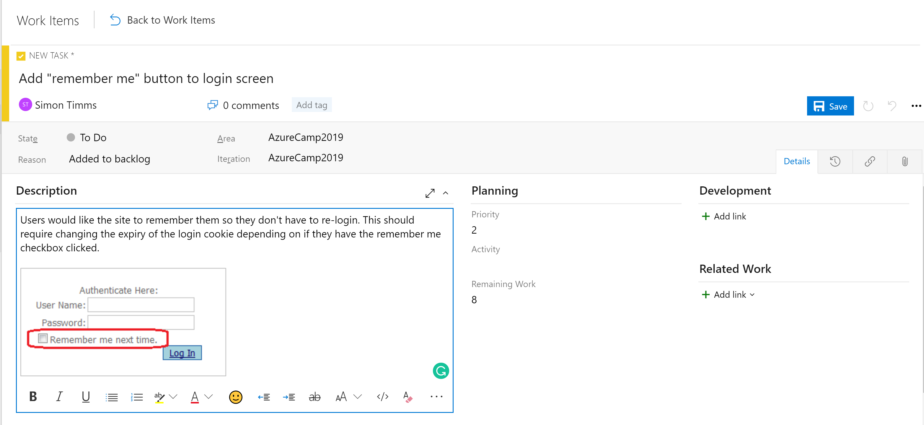 Figure 10-5 Exemple de tâche dans Azure DevOps