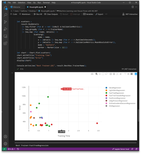 Notebook interactif .NET à l’aide de ML.NET