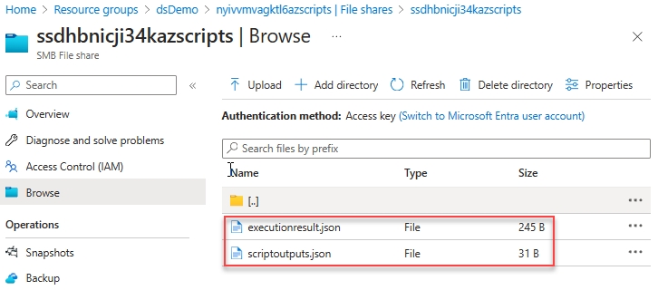Capture d’écran montrant le contenu du dossier de sortie d’un script de déploiement.