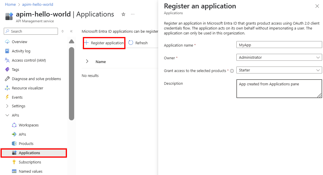 Capture d’écran des paramètres d’application dans le portail.