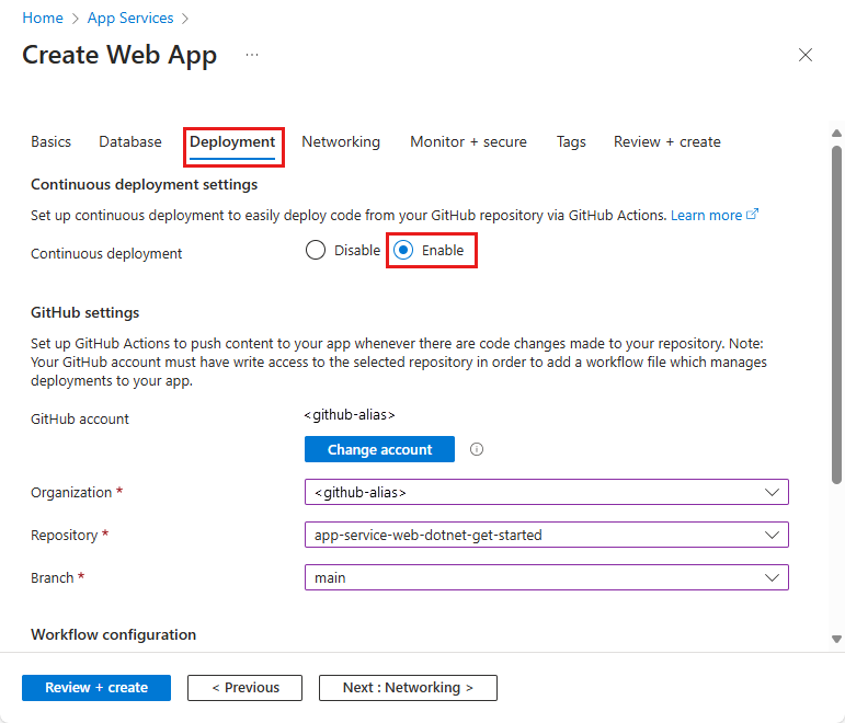 Capture d’écran des options de déploiement pour une application utilisant le runtime .NET Framework 4.8.
