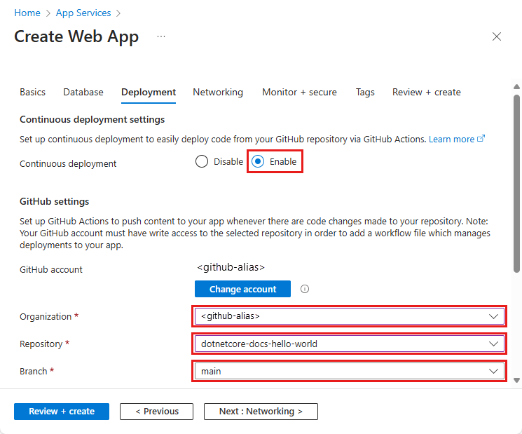 Capture d’écran des options de déploiement pour une application utilisant le runtime .NET 8.
