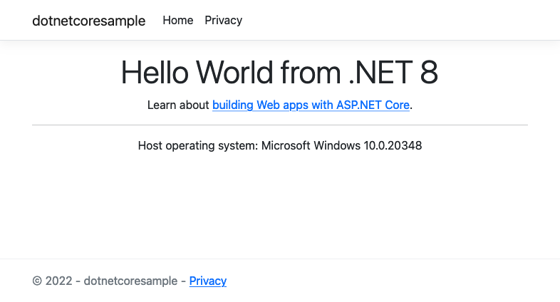 Capture d’écran de l’exemple d’application .NET 8.0 déployée.