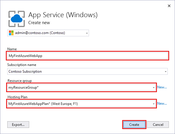 Capture de Visual Studio : boîte de dialogue Créer des ressources d’application.