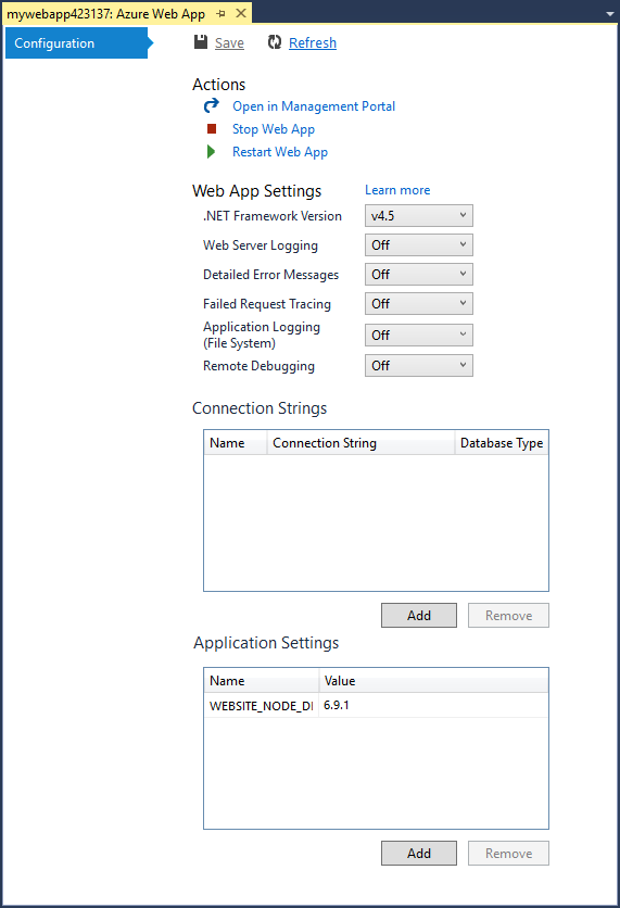 Fenêtre Application web Microsoft Azure