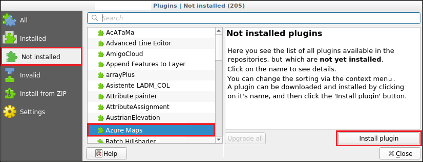 Capture d’écran d’Installer le plug-in QGIS.