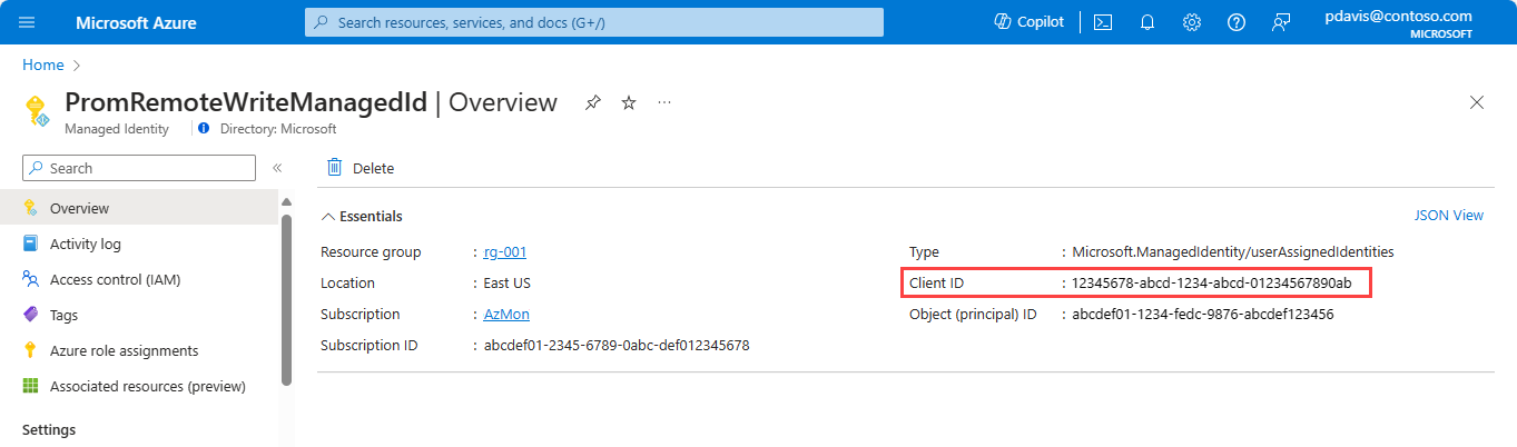 Capture d’écran montrant l’application ou l’ID client d’une application Microsoft Entra.