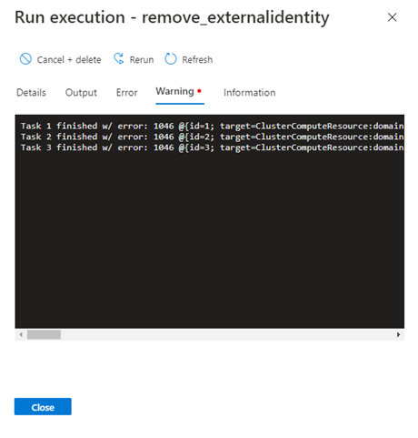 Capture d’écran montrant les avertissements détectés lors de l’exécution d’une exécution.