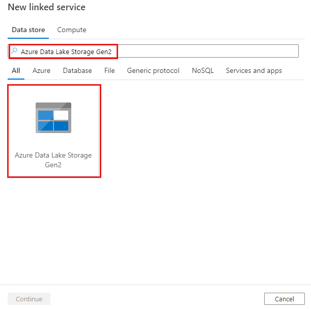 Sélectionnez le connecteur Azure Data Lake Storage Gen2.