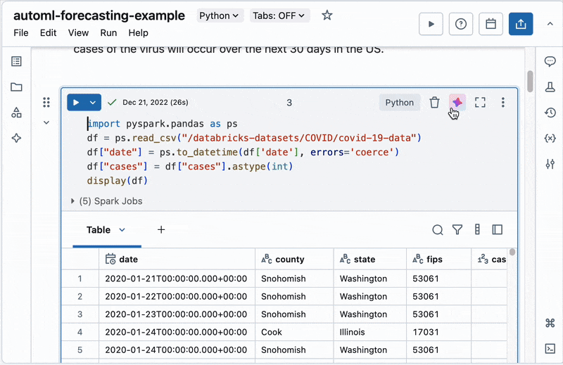 L’action de cellule /doc invite l’Assistant à commenter le code.