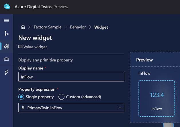 Capture d’écran de la création d’un widget de type valeur dans 3D Scenes Studio.