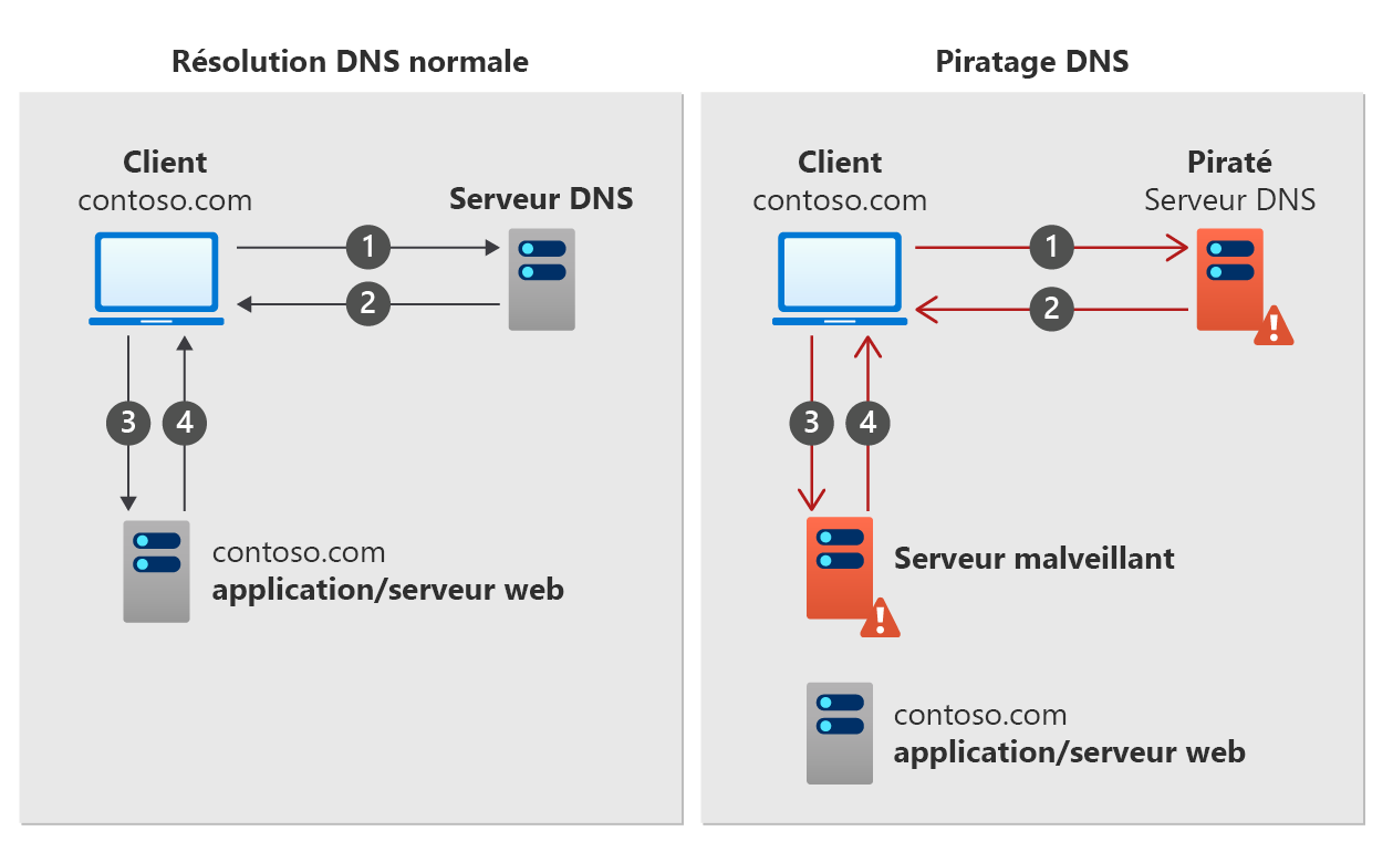 Capture d’écran du fonctionnement du détournement DNS.