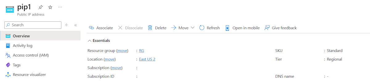 Capture d’écran montrant la création de l’adresse IP publique.
