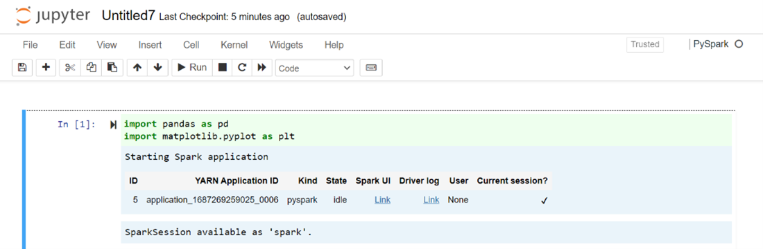 Capture d’écran de la page PySpark avec son contenu.