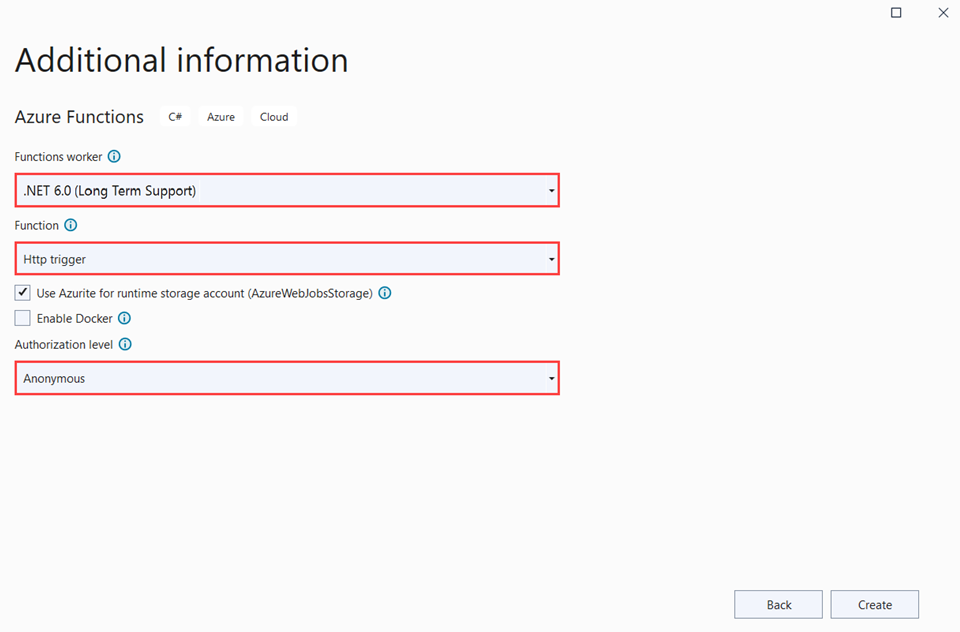 Paramètres de projet Azure Functions
