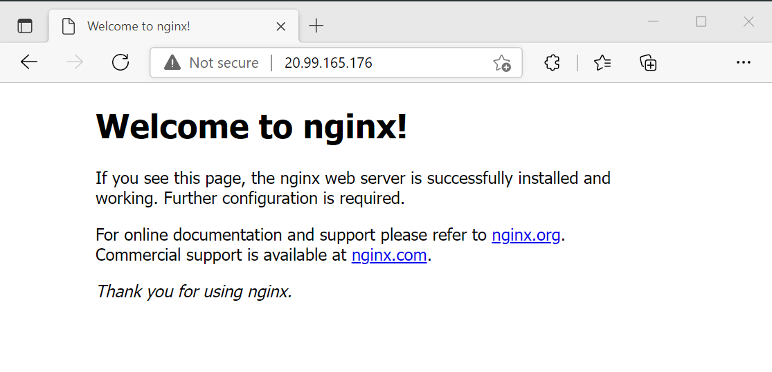 Capture d’écran du test du serveur web NGINX.