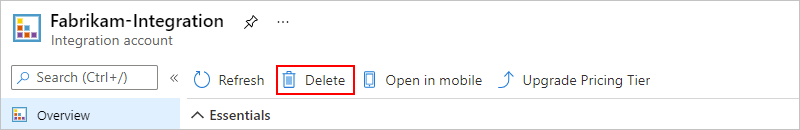 Capture d’écran montrant le volet&nbsp;Vue d’ensemble&nbsp;avec l’option Supprimer sélectionnée.