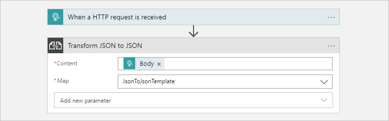 Capture d’écran montrant un flux de travail Consommation avec l’action « Transformer JSON en JSON » terminée.