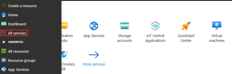 Capture d’écran montrant la sélection de Tous les services pour un espace de noms existant.