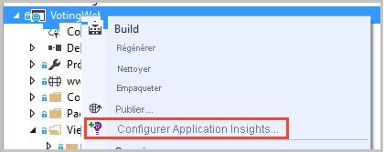 Capture d’écran montrant la configuration des services Application Insights.