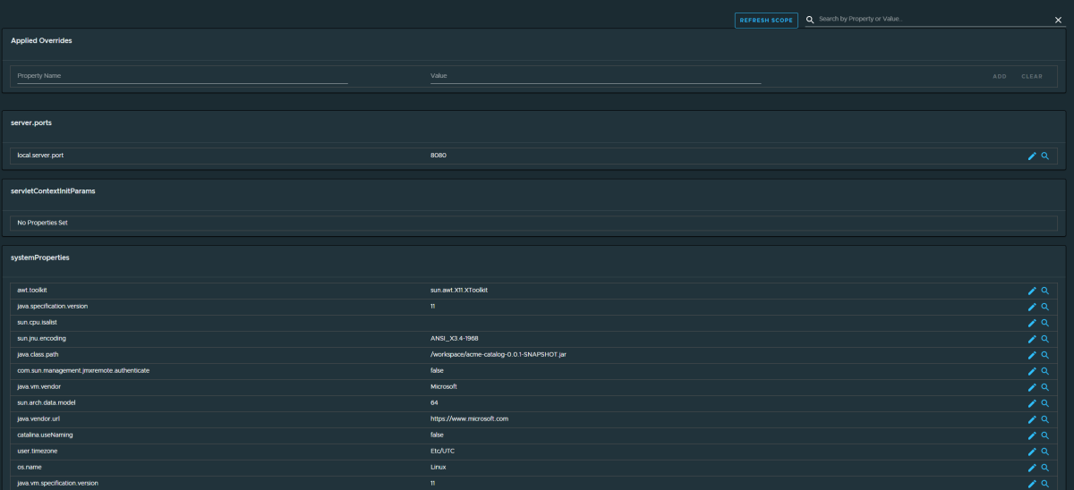 Capture d’écran de Application Live View montrant la page Environnement.