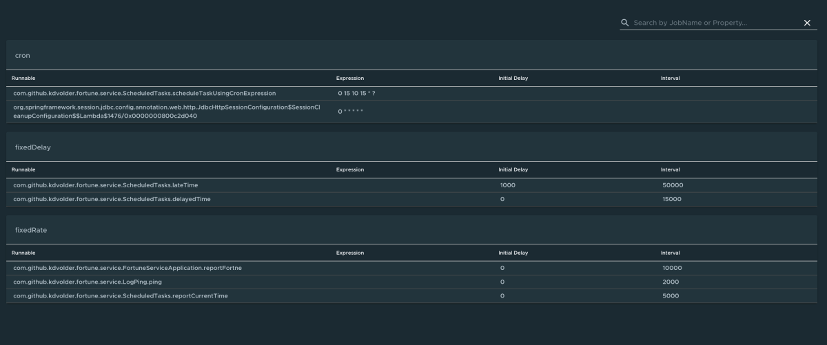 Capture d’écran de Application Live View montrant la page Tâches planifiées.
