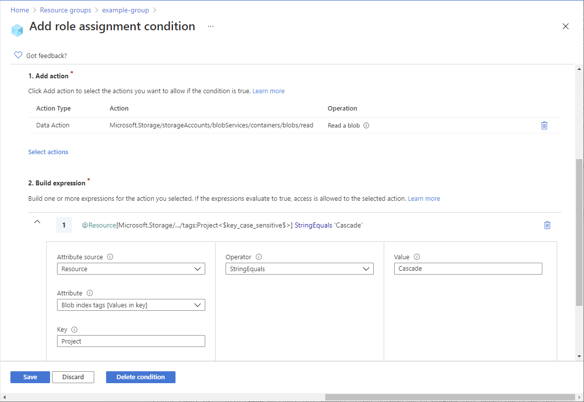 Capture d’écran de la condition Ajouter une attribution de rôle dans le portail Azure.