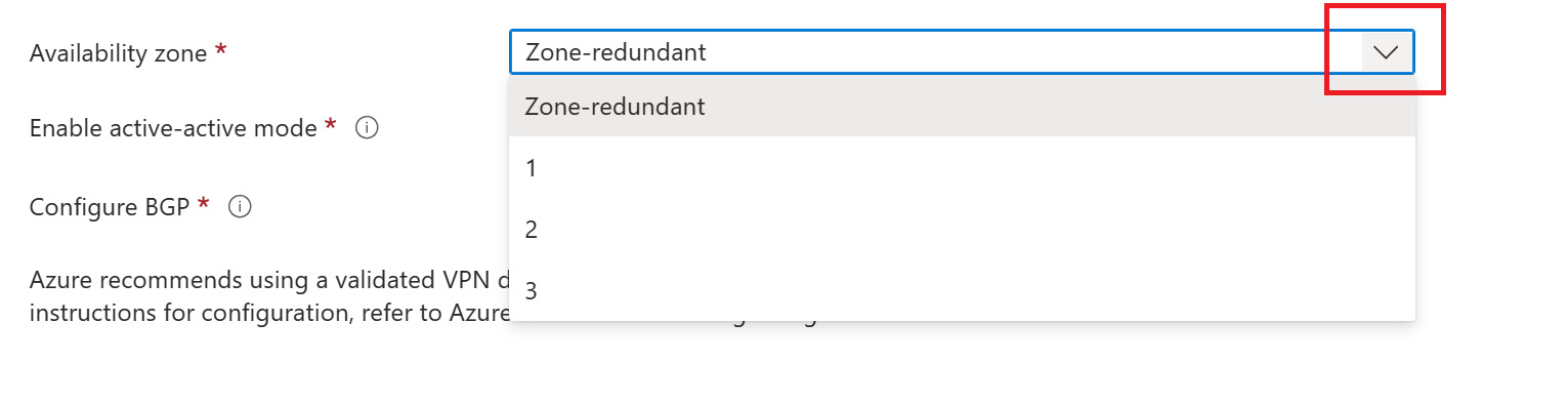 Capture d’écran illustrant la liste déroulante qui permet de sélectionner une zone de disponibilité.