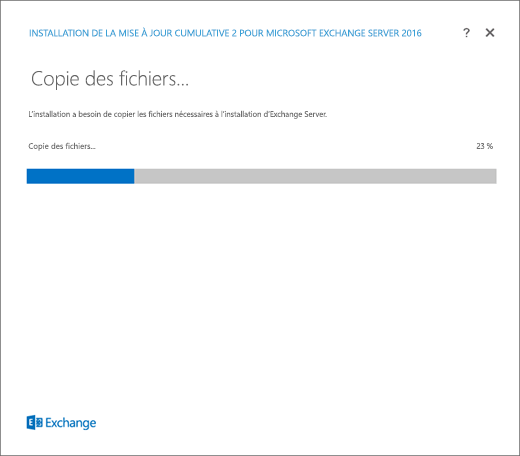 Programme d’installation Exchange – Page Copie de fichiers.