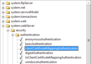 Sélectionnez clientCertificateMappingAuthentication dans Configuration Manager dans IIS pour le répertoire virtuel owa.