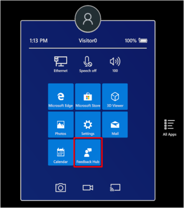 application Commentaires dans le menu Démarrer de HoloLens.