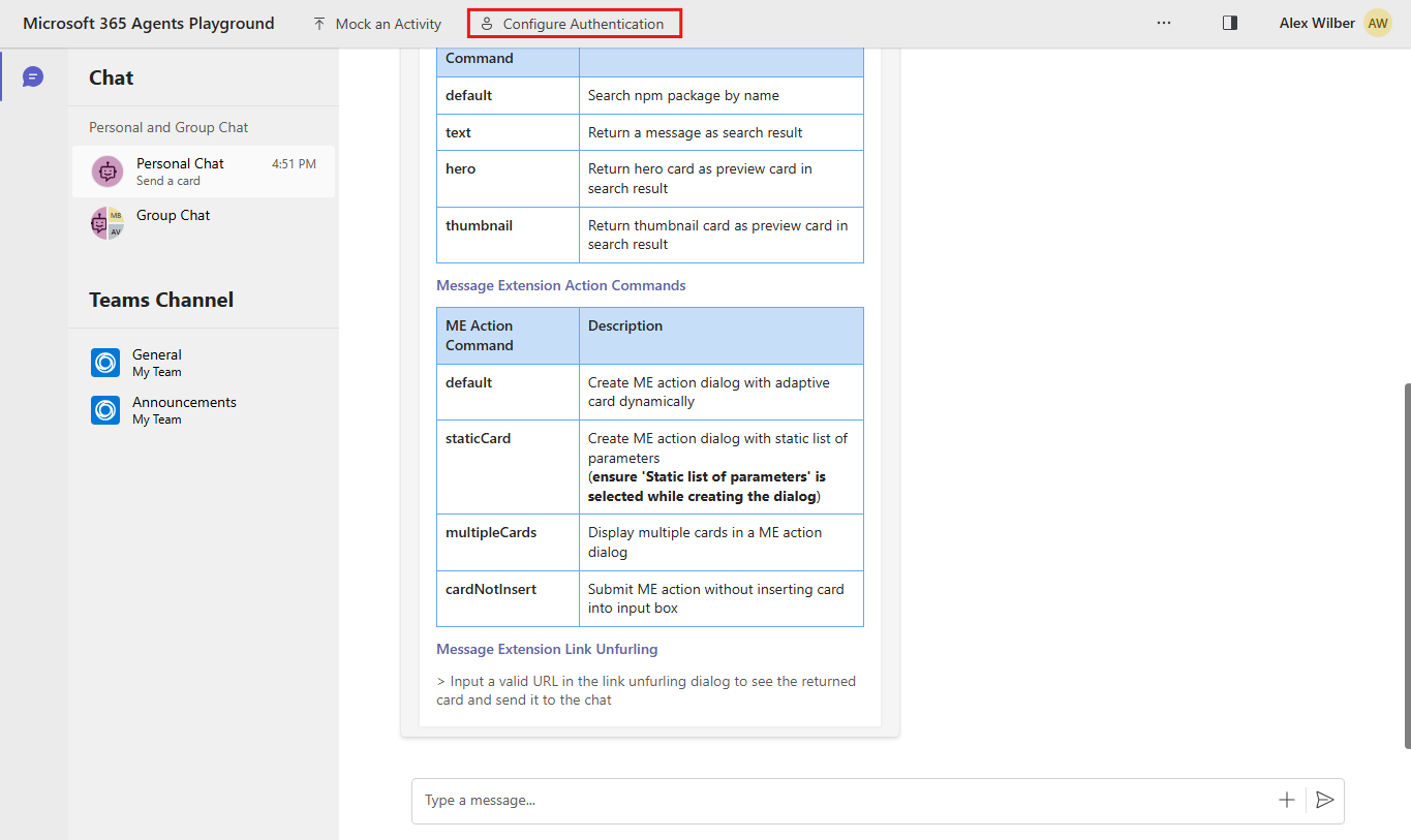 Capture d’écran montrant l’option permettant de configurer l’authentification sur la barre de menus du terrain de jeu des agents.