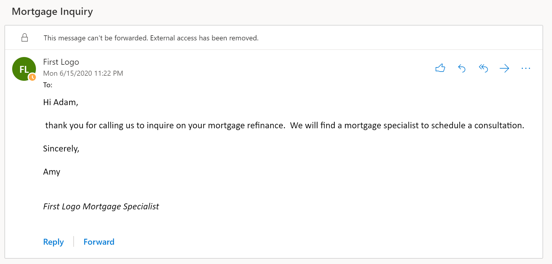 Capture d’écran montrant un message chiffré révoqué dans Outlook sur le web.