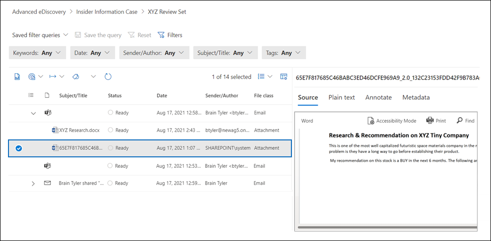 Version d’une pièce jointe cloud partagée affichée dans un jeu de révision